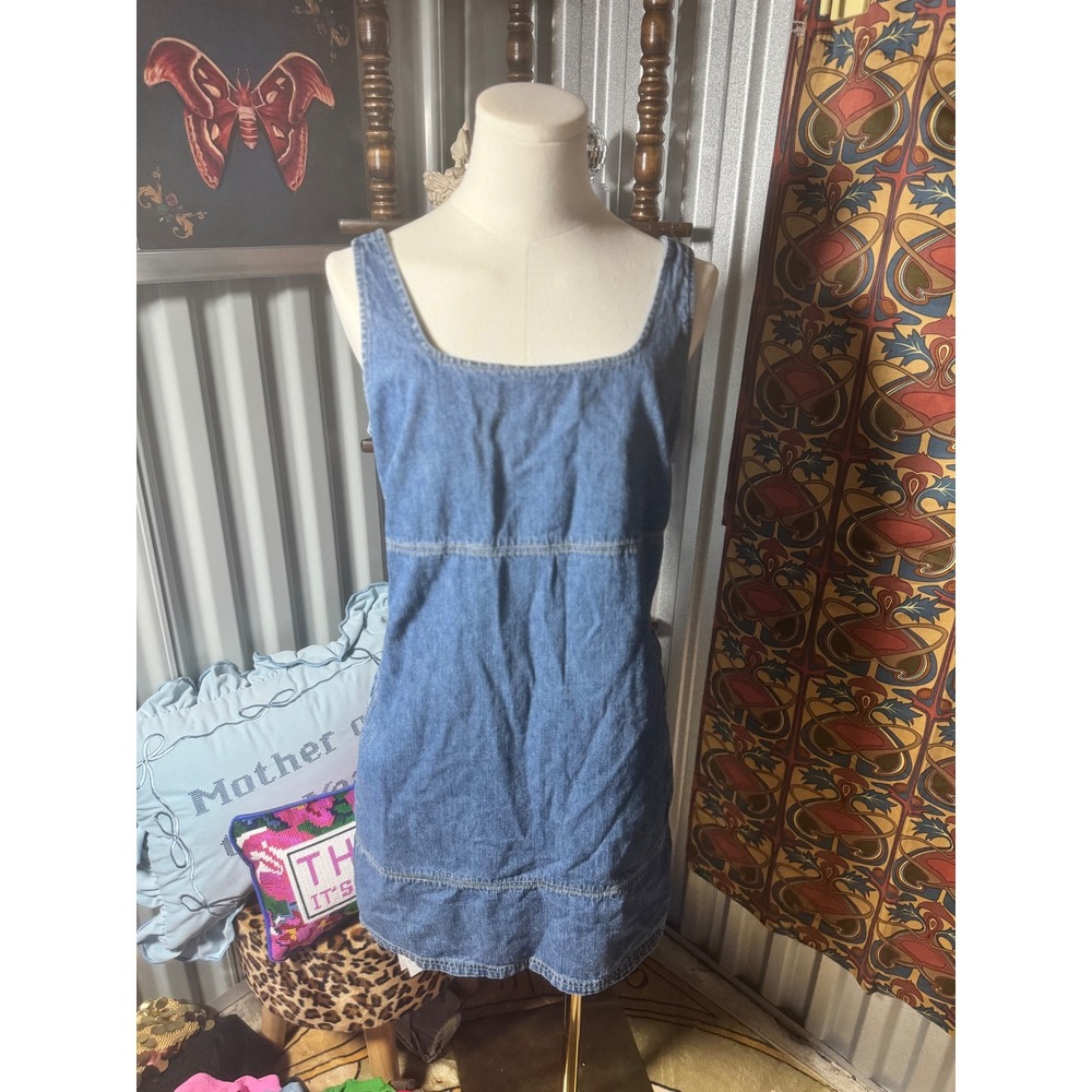 Y2K‎ American Eagle Denim Mini Dress Sleeveless Jean Dress Size 10 with pockets